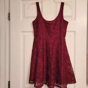Burgundy lace mini dress